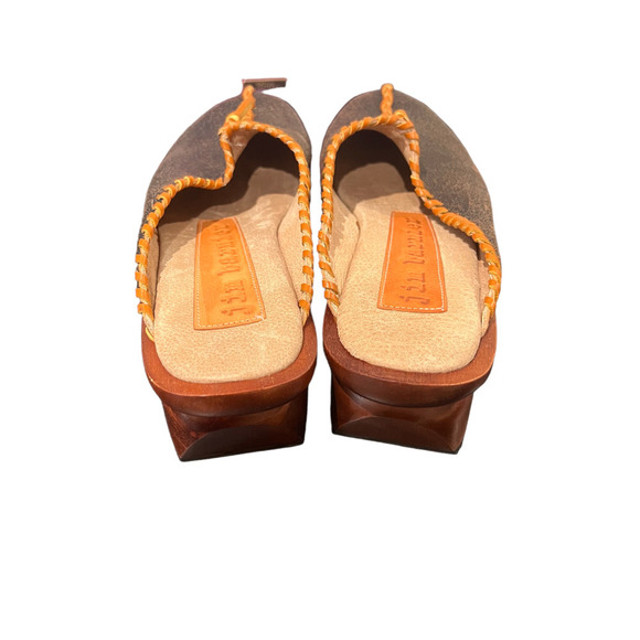 Jim Barnier Wooden Heel Clog Black Oil Women's Size 10 Platform Sandals Leather - Picture 6 of 8